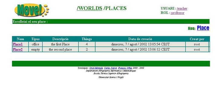 pantalla de Places disponibles