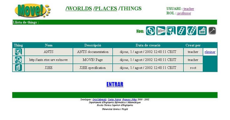 pantalla de Things disponibles