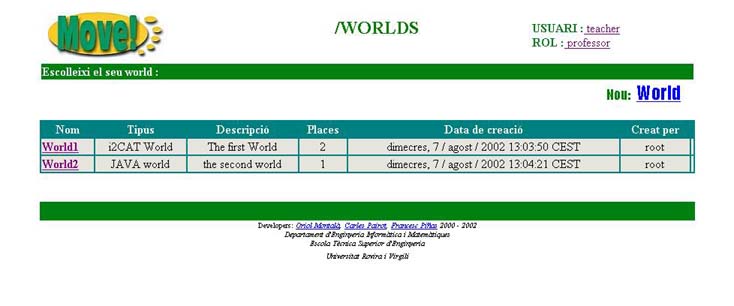 pantalla de Worlds disponibles