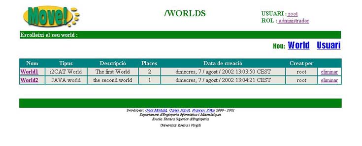 pantalla de Worlds disponibles