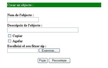 pantalla per pujar objecte