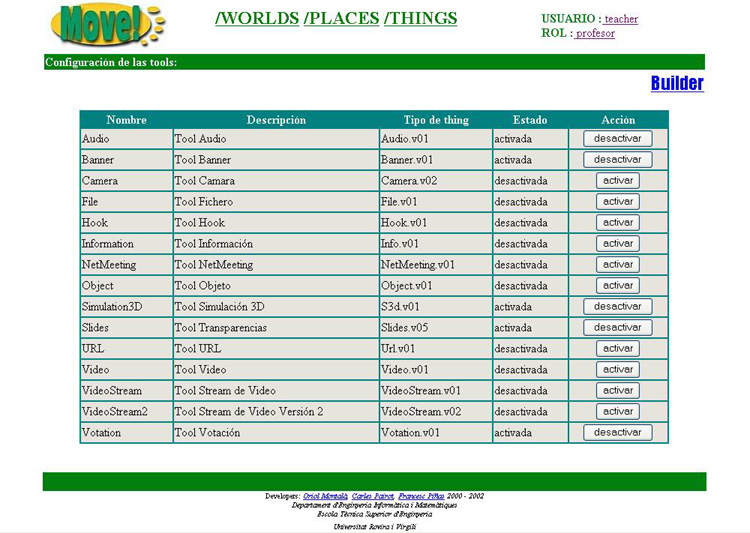 pantalla de configuracin de las Tools