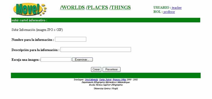 pantalla para subir informacin