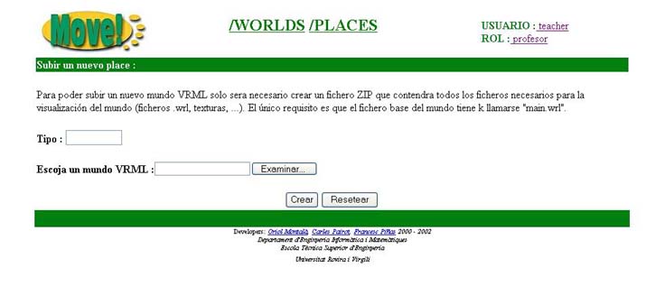 pantalla para subir nuevos tipos de Places